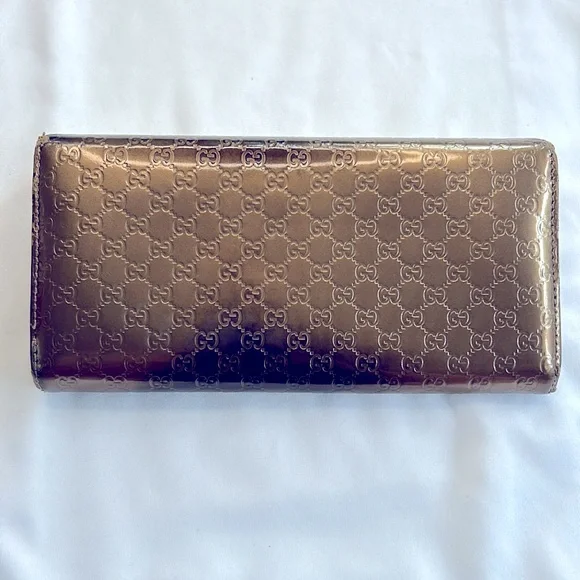 Gucci Micro Guccissima Bronze Patent Leather Long Wallet - Picture 2 of 13